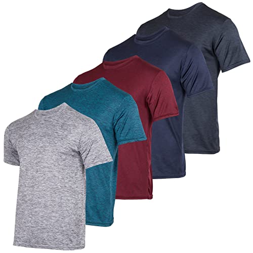 Men's Quick Dry Fit Dri-Fit Short Sleeve Active Wear Training Athletic Essentials Crew T-Shirt Fitness Gym Wicking Tee Workout Casual Sports Running Tennis Exercise Undershirt Top 5 Pack,Set 1-M