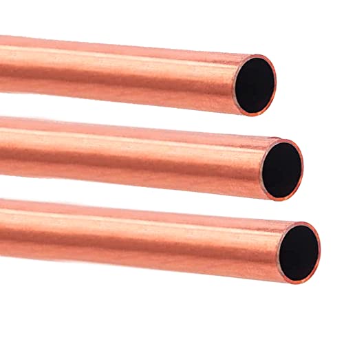 Eoiips Copper Round Tube 1/2OD x 12/25ID (12-13mm) Straight Copper Round Metal Pipe Tubing, 10" Length, 3pcs