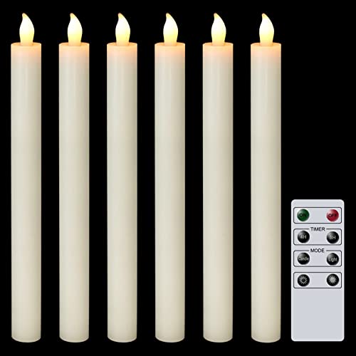 DRomance Flameless LED Taper Candles Battery Operated with Remote and Timer, Real Wax Dimmable Flickering Yellow Light Wedding Dinner Christmas Holiday Decoration Candles(Ivory, 0.78 x 9.64 Inches)