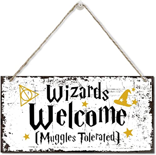 Wizards Welcome Muggles Tolerated Sign,Printed Wood Plaque Sign,Hanging Wizardry Welcome Wall Decor,Family Signs for Home Decor Gift,Funny Welcome Signs,Home Decor Wall Art Sign 12 x 6