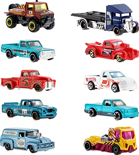 Hot Wheels 10-Pack, Set of 10 Toy Trucks in 1:64 Scale, Mix of Officially Licensed & Unlicensed (Styles May Vary) [Amazon Exclusive]
