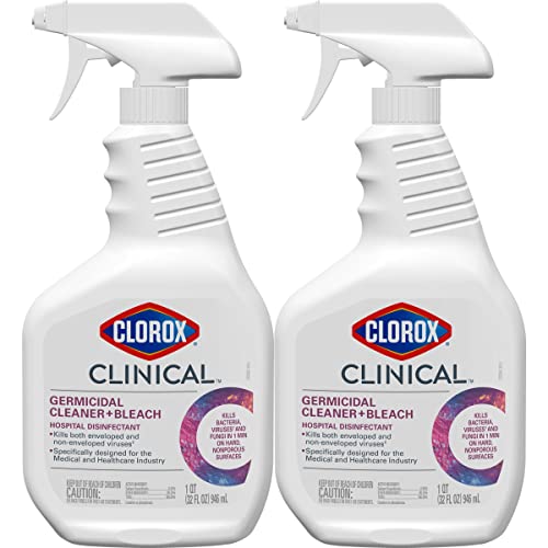 Clorox Clinical Germicidal Cleaner and Bleach Hospital Disinfectant, Health Care Cleaning Products, Industrial Cleaning, Germicidal Spray, Clorox Bleach, 32 Fl Ounces (Pack of 2)