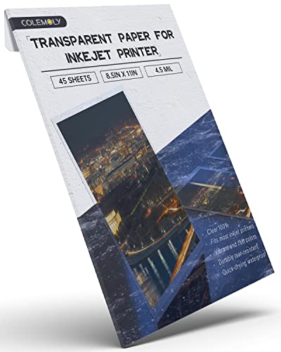 Transparency Sheets Transparent Paper 45 Sheets Inkjet Transparency Film Inkjet Printer (100% Clear) Acetate Sheets Clear Paper 8.5x11 Inches for Crafts, Premium Print