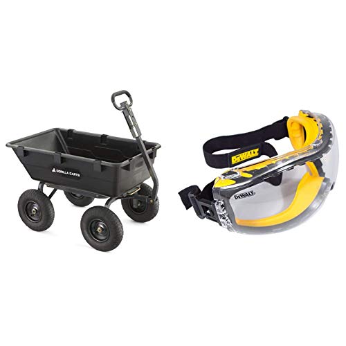 Gorilla Carts Heavy-Duty Poly Yard Dump Cart | 2-in-1 Convertible Handle, 1200 lbs Capacity | GOR6PS Model & Dewalt DPG82-11C Concealer Clear Anti-Fog Dual Mold Safety Goggle, Clear Lens, 1 Pair