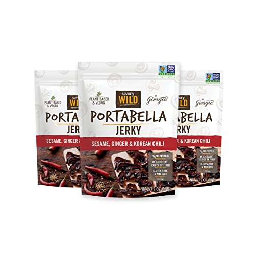 Savory Wild Portabella Mushroom Jerky - Sesame Ginger & Korean Chili (3 Pack)