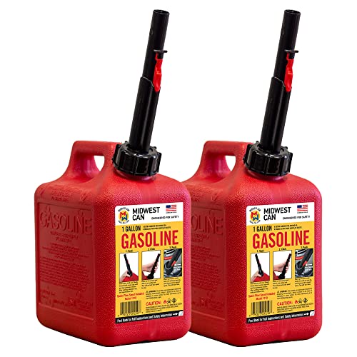 Midwest Can Company 1210 1-Gallon EPA & CARB Compliant Gas Can Fuel Container Jug with Flame Shield Safety System, Red (2 Pack)