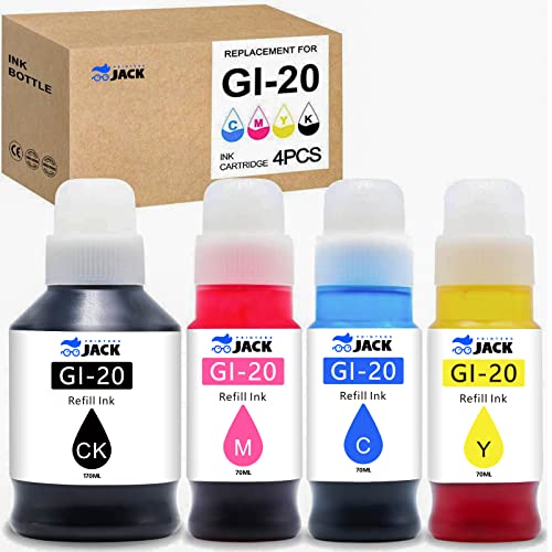 Printers Jack Compatible Canon GI-20 GI20 Refill Ink Bottles Kit for Canon PIXMA G5020 G6020 G7020 MegaTank Printers