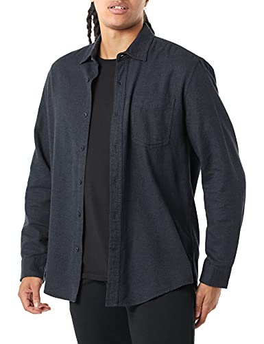 Amazon Essentials Men's Long-Sleeve Flannel Shirt (Available in Big & Tall), Black, Large