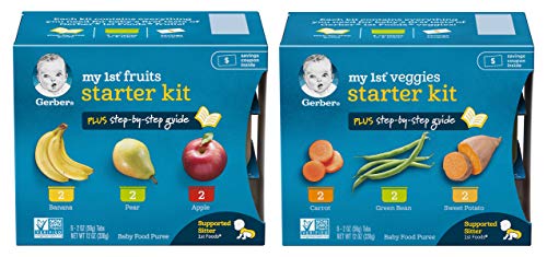 Gerber My 1st Fruits and Veggies Stage 1 Baby Food Starter Pack Bundle, 2 items, 2 Ounce Tubs, (12 Tubs Total)