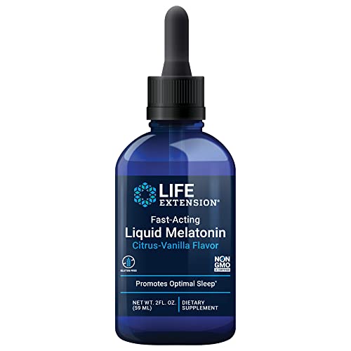 Life Extension Fast-Acting Liquid Melatonin  Sleep & Cellular Health Support Supplement  Gluten-Free  Non-GMO  Citrus-Vanilla Flavor  Net Wt. 2 fl.oz. (59 Servings)