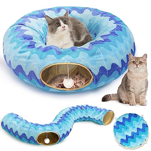 Cat Tunnel Bed, Bienbee Cat Tunnel 2 in1 S-Shape Foldable Cat Tunnels for Indoor Cats Large, Cat Tubes Peekaboo Cat Cave for Cats Guinea Pig Rabbit