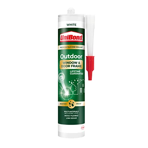 UniBond 2078170 Outdoor Window and Door Frame Sealant, White Outdoor Sealant, Durable Weatherproof Door and Window Sealant, Cartridge