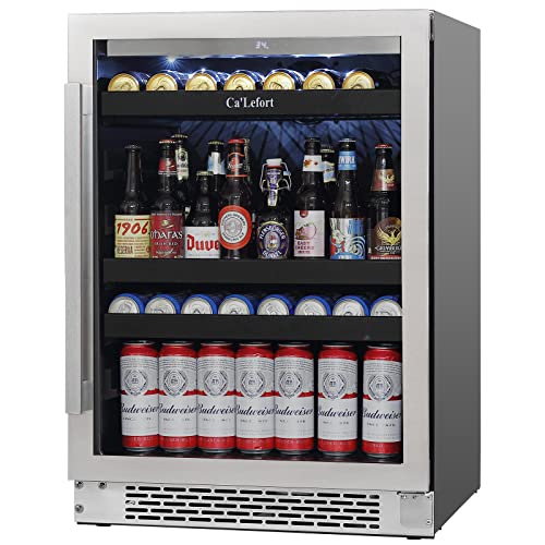 Ca'Lefort 24'' Beverage Refrigerator - 220 Can Soda Beer Capacity Single Zone with Modern Touch Intelligent Digital 34-54F, Low Noise, Built in or Freestanding Wine Cooler for Home and Kitchen