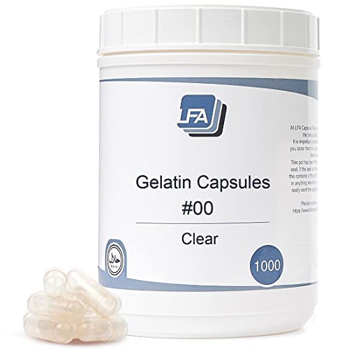 Size 00 Empty Capsules - Clear Gelatin - 1000 Count Jar - Fits Capsule Machine Filling Tray - Joined Beef Gel Caps Easy Snap for DIY Powder Supplement Pills - Certified Halal