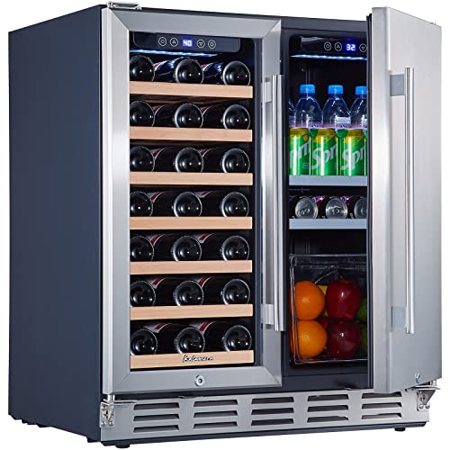 Kalamera Beer Fridge, Wine and Beverage Refrigerator, 30 inch Under Counter Wine Fridge, Built in Dual Zone w/ 33 Bottles and 104 Cans Capacity