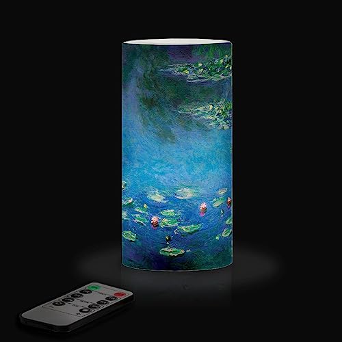 RainCaper Flameless LED Flickering 6 Pillar Wax Candle Light | Artist Monet | Water Lilies | Battery Operated | Remote with Timer Included