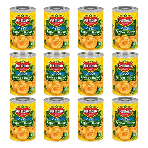 DEL MONTE Lite Apricot Halves in Extra Light Syrup, Canned Fruit, 15 oz can(12 Pack)