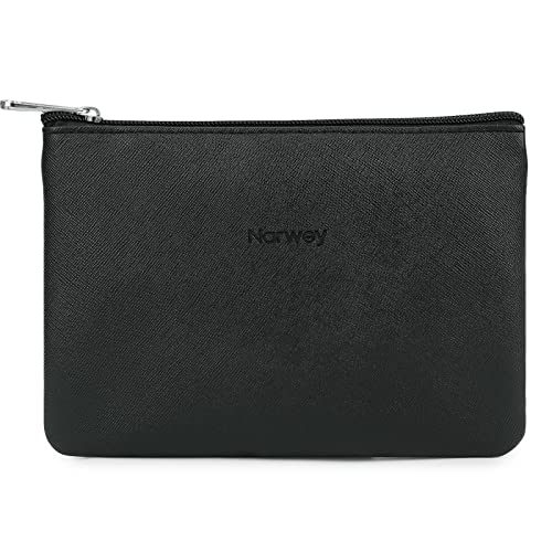 Narwey Small Makeup Bag for Purse Vegan Leather Travel Makeup Pouch Mini Cosmetic Bag Zipper Pouch for Women (Black)