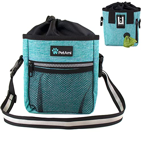 PetAmi Dog Treat Pouch | Dog Training Pouch Bag with Waist Shoulder Strap, Poop Bag Dispenser | Treat Training Bag for Treats, Kibbles, Pet Toys | 3 Ways to Wear (Turquoise) | No bowl included