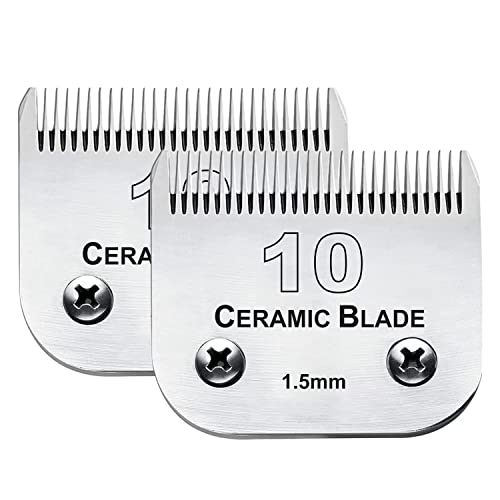 2PC 10 Blade Dog Grooming Clipper Replacement Blades Compatible with Andis Dog Clippers,Detachable Ceramic Blade & Stainless Steel Blade,Size-10, 1/16-Inch Cut Length (64315)