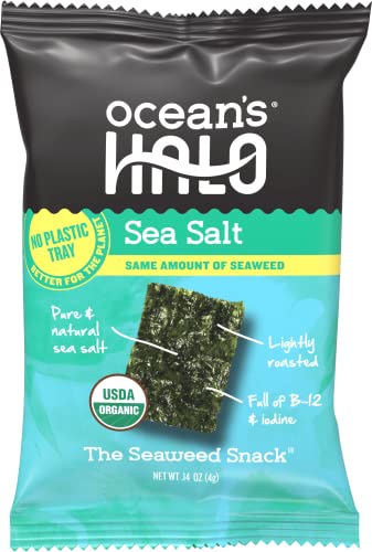 Ocean's Halo Trayless Seaweed Snacks (Sea Salt) 1 case of 20 Units - No Plastic Tray