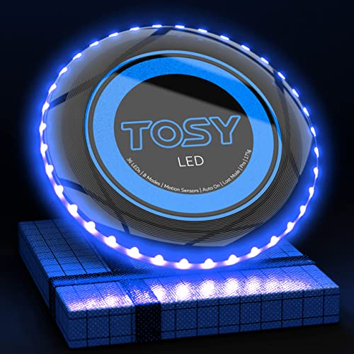 TOSY 36 & 360 LED Flying Disc - Extremely Bright, Smart Auto Light Up, 175g Frisbee, Rechargeable, Patent-Pending, Gift for Adult/Men/Boys/Teens/Kids, Birthday, Lawn, Outdoor, Beach & Camping Games