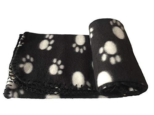 WOWOWMEOW Pet Blanket Paw Print Warm Dog Cat Fleece Blankets Soft Sleep Mat Bed Cover for Kitten Puppy and Other Small Animals (S, Black)