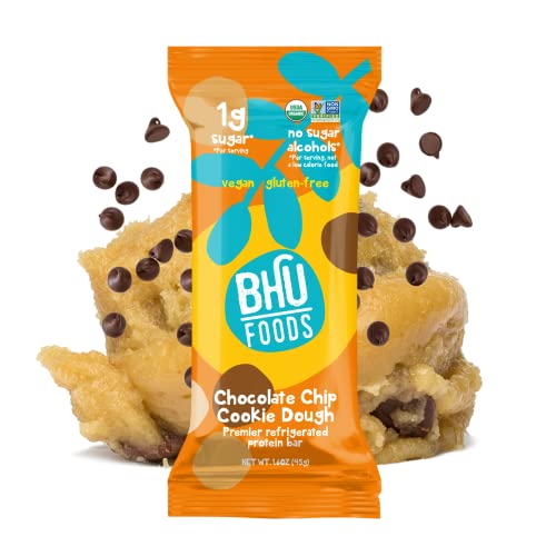 BHU Cookie Dough Keto Protein Bars, Chocolate Chip, Ultra Creamy Refrigerated Keto Snacks - 4g Net Carbs, 1g Sugar (8 Bars)