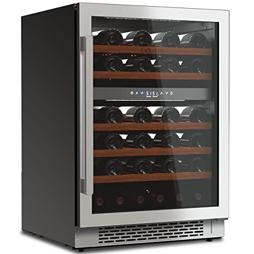 Ca'Lefort 24'' Wine Cooler Refrigerator - 46 Bottle Wine Fridge Dual Zone with Modern Touch Intelligent Digital 40-65F Low Noise, Built in or Freestanding Wine Cooler for Home and Kitchen