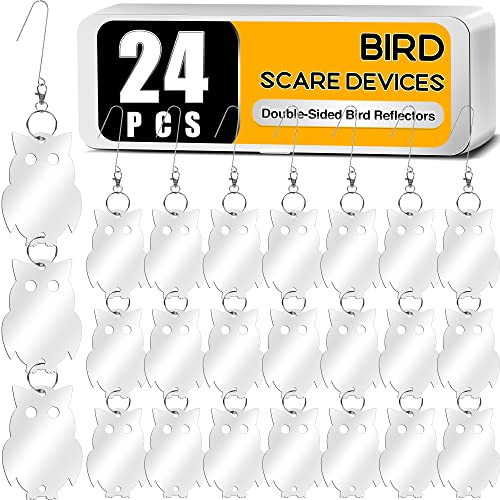 XPCARE 24PCS Bird Scare Devices - Owl Shape Bird Reflective Discs - Highly Reflective Double-Sided Bird Reflectors - to Keep Woodpecker Pigeon Owls Birds Away