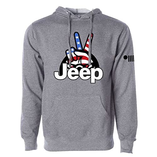 Jeep Wave Hoodie Hooded Sweatshirt with Front Kangaroo Pocket (Grey, XL)