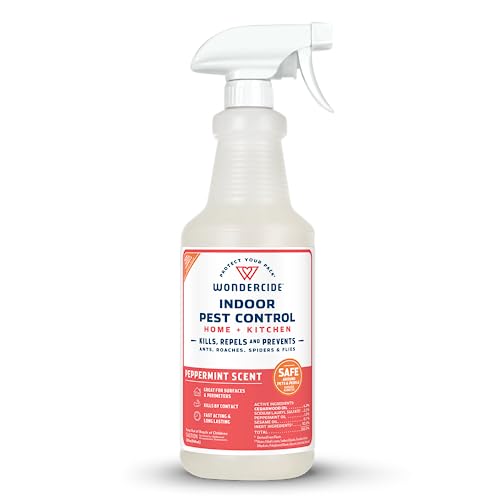 Wondercide - Indoor Pest Control Spray for Home and Kitchen - Ant, Roach, Spider, Fly, Flea, Bug Killer and Insect Repellent - with Natural Essential Oils - Pet and Family Safe Peppermint 32 oz