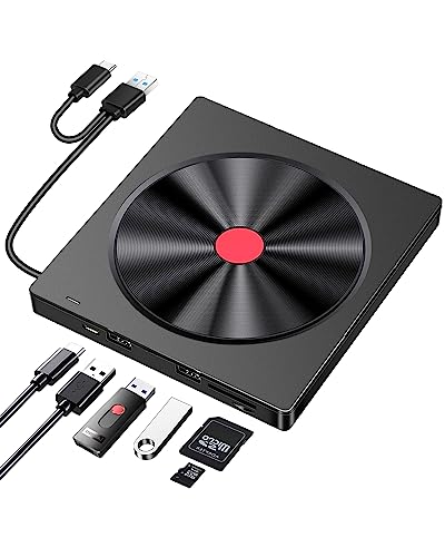 External CD/DVD Drive for Laptop, 6 IN 1 USB 3.0 Ultra-Slim dvd player for laptop, CD ROM Burner Writer External Disk Drive Optical Compatible with Laptop Desktop PC MacBook Windows Mac Linux OS