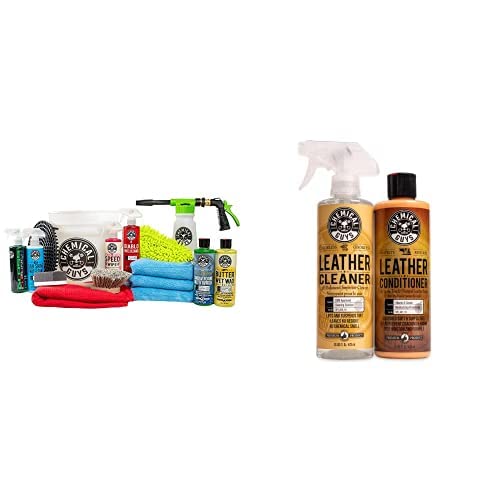 Chemical Guys HOL148 16-Piece Arsenal Builder Wash Kit with TORQ Blaster Foam Gun, Bucket and (6) 16 oz Care Products + Guys Leather Cleaner and Conditioner Complete Leather Care Kit (16 oz)