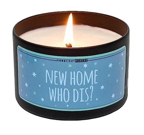 Moonlight Makers New Home Who Dis? Candle, Beachwood Scented Handmade Candle, Natural Soy Wax Candle, 25+ Hour Burn Time, 8oz Tin