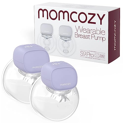 Momcozy Hands Free Breast Pump S9 Pro Updated, Wearable Breast Pump of Longest Battery Life & LED Display, Double Portable Electric Breast Pump with 2 Modes & 9 Levels - 24mm, 2 Pack Purple