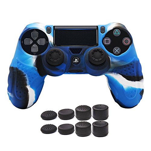 CHINFAI PS4 Controller DualShock4 Skin Grip Anti-Slip Silicone Cover Protector Case for Sony PS4/PS4 Slim/PS4 Pro Controller with 8 Thumb Grips (Camou-Blue)
