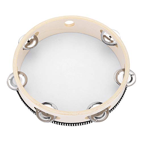 Tambourine for Church 8 inch Hand Held Drum Bell Birch Metal Jingles Percussion Musical Educational Drum Instrument for KTV Party Kids Games by Musfunny (8 inch)