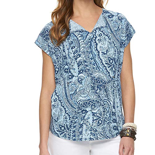 Chaps by Ralph Lauren Womens Scoopneck Tie-Front Printed Dolman Blouse Top (Large, Multi Paisley)