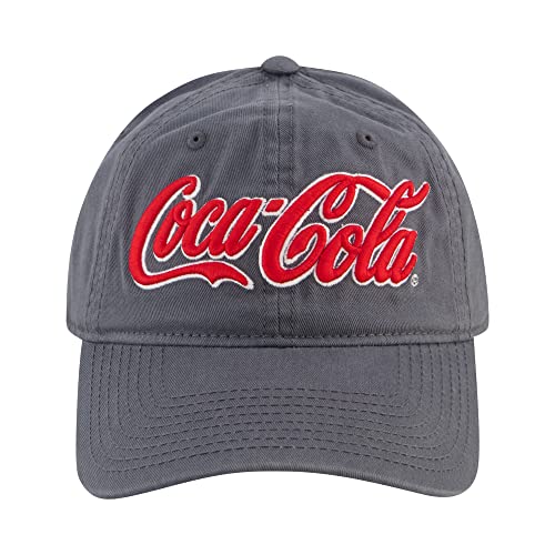 Concept One Coca Cola Dad Hat, Logo Cotton Adjustable Baseball Cap with Curved Brim, Grey, One Size