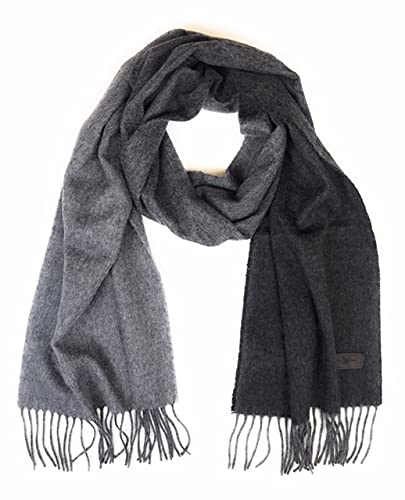 Hickey Freeman Patterned 100% Italian Cashmere Scarf for Men  Ultra-Soft Mens Winter Scarves, 66-Inches x 12-Inches, Grey Ombre Plaid