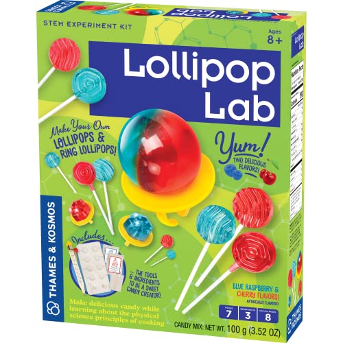 Thames & Kosmos Lollipop Lab | STEM Experiment & Activity Kit | Make Yummy Red Cherry and Blue Raspberry Lollipops & Ring Lollipops! | Explore Chemistry & Math | Includes Real Candy Thermometer