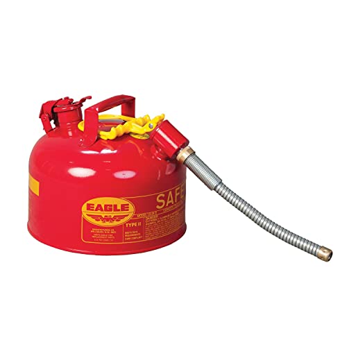 Eagle U2-26-SX5 Type II Metal Safety Can, Flammables, 11-1/4" Width x 9-1/2" Depth, 2 Gallon Capacity, 5/8" OD Pour Spout, Red