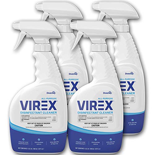 VIREX Diversey CBD540540 All Purpose Disinfectant Cleaner- Kills 99.9% of Germs and Eliminates Odors, Lemon Scent, Ready-to-Use Spray, 32-Ounce (Pack of 4)