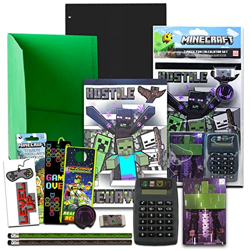 Minecraft School Supplies Value Pack ~ 13 Pc Bundle with Minecraft Folders, Notebook, and Stickers for Kids Boy Girls (Minecraft Back to School Supplies)