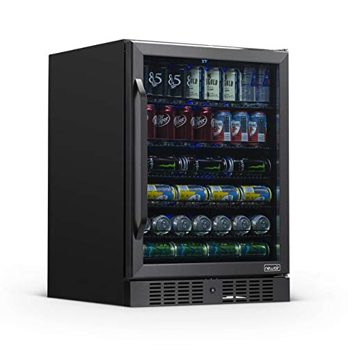 NewAir 24" Beverage Refrigerator Cooler - 177 Can Capacity Mini Fridge - Black Stainless Steel with Built In Cooler and Glass Door | Cool your Soda, Beer, and Beverages to 37F