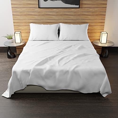 Color Sense 100% Cotton Queen Size Flat Sheet White, Hotel Quality, Flat Sheets Only Queen Size, Cool & Breathable Percale Flat Bed Sheets Queen, Light & Comfortable, Queen Top Sheets - White