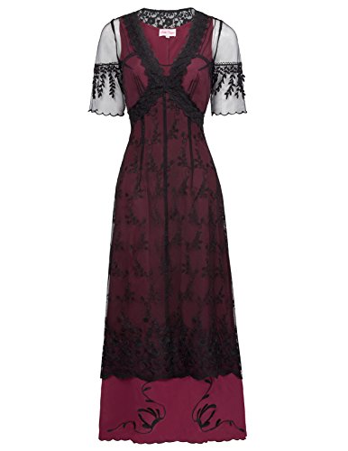 Belle Poque Women Half Sleeve 1920s Lace Dress Victorian Titanic Dress Renaissance Costume S Wine Red