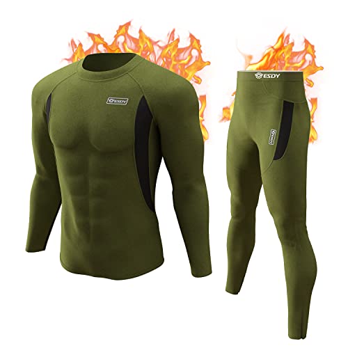 Thermal Underwear Set Winter Hunting Gear Sport Long Johns Base Layer Bottom Top Midweight Army Green XL