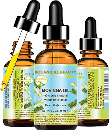 MORINGA OIL - Moringa oleifera WILD GROWTH Himalayan. 100% Pure/Natural/Undiluted/Virgin/Unrefined. 0.5 Fl.oz.- 15 ml. For Skin, Hair, Lip and Nail Care.